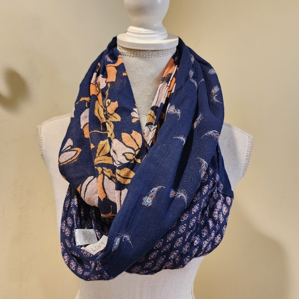 LOFT Floral Mixmached  Patterned Infinity  Cotton Scarf